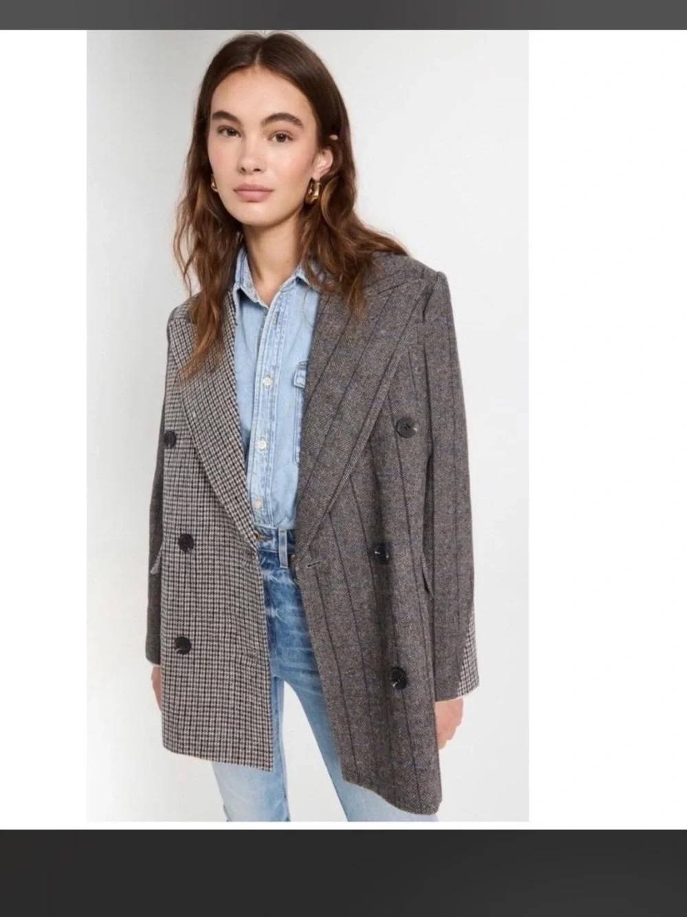 Avec Les Filles Mixed Plaid Double Breasted Blazer party summer $169  Classic